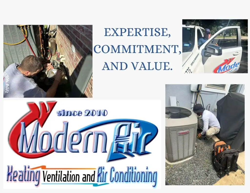 Modern Air logo with tech images for Air Conditioning Repair Service
